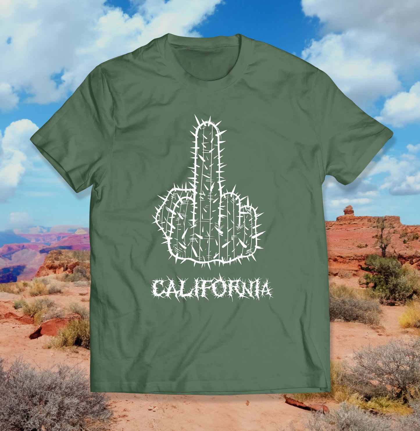 California Cactus Shirt with Middle Finger Metal Logo