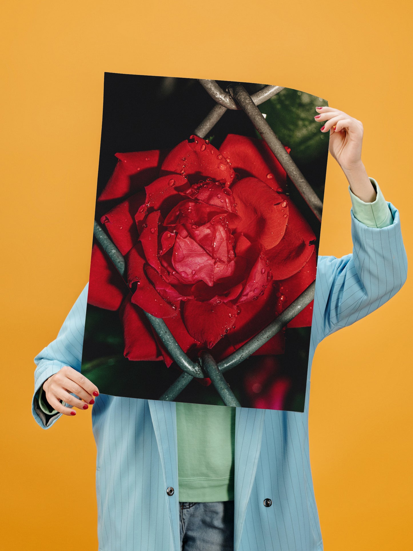 Poster of Flowers in Fence, Unframed - Semi-Glossy Paper